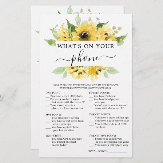 Zweiseitige Brautparty-Spiele Sonnenblume (Vorne/Hinten)