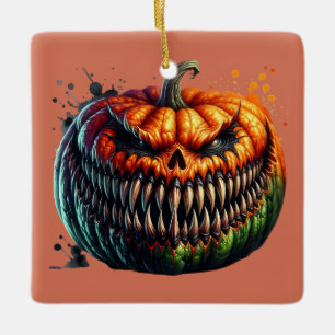 Zweiseitige Gruselpumpkins mit großen Zähnen Keramikornament