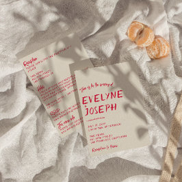 Zweiseitige handgeschriebene, farbenfrohe moderne  einladung