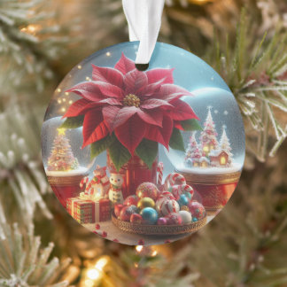 Zweiseitige Poinsettia-Schneekugel Ornament