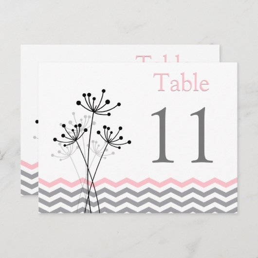 Zweiseitige, rosa, grau-weiße Zickzack Tischnummer (Vorne/Hinten)