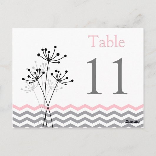 Zweiseitige, rosa, grau-weiße Zickzack Tischnummer (Rückseite)