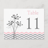 Zweiseitige, rosa, grau-weiße Zickzack Tischnummer (Vorderseite)