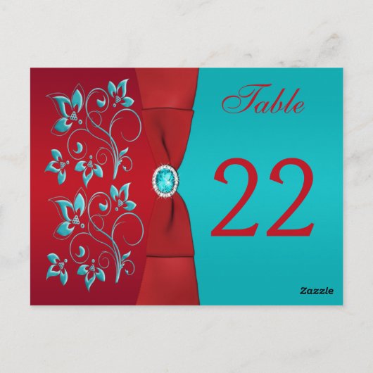 Zweiseitige rote, türkisfarbene Tischnummer (Rückseite)