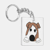 zweiseitiger Bulldogge-Rot-Weiß-Pinkel-Cartoon Schlüsselanhänger (Vorderseite links)