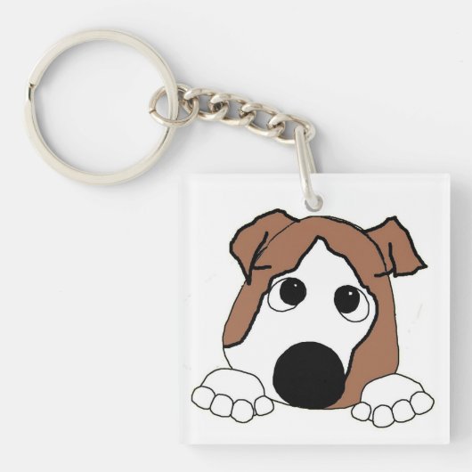 zweiseitiger Bulldogge-Rot-Weiß-Pinkel-Cartoon Schlüsselanhänger (Vorderseite)