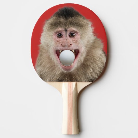Zweiseitiger Funny Monkey mit Ball in Mund Tischtennis Schläger (Rückseite)