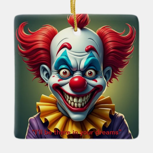 Zweiseitiger gruseliger Clown Keramikornament (Vorderseite)