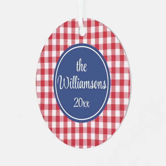 Zweiseitiger Text auf der Rückseite, Rot/Weiß-Karo Ornament Aus Metall (Vorderseite links)
