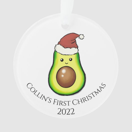 Zweiseitiges Foto & Avacado Baby's First Christmas Ornament (Vorderseite)