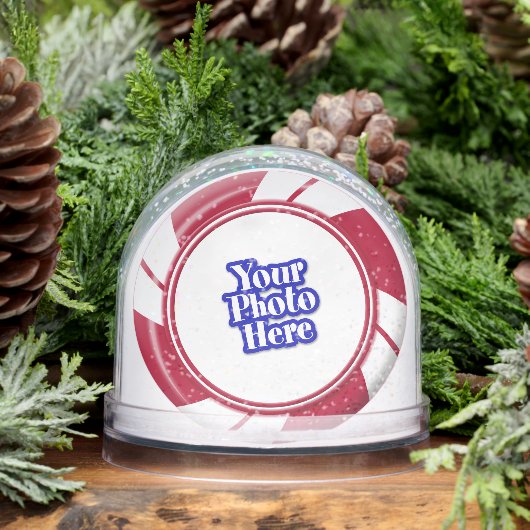 Zweiseitiges Foto Peppermint Swirl Stripe Candy Schneekugeln (Winter)