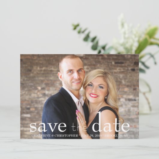 Zweiseitiges Foto Save the Date Hochzeitsankündigu (Stehend Vorderseite)