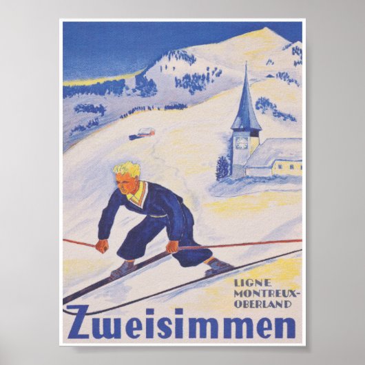 Zweisimmen Schweiz Vintages Ski-Travel-Poster Poster (Vorne)