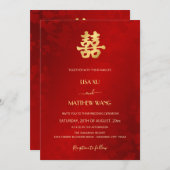 Zweisprachig | Einfache rote goldene chinesische H Einladung (Vorne/Hinten)