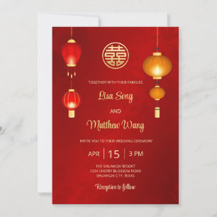 zweisprachig Lanterns Chinese Wedding Einladung