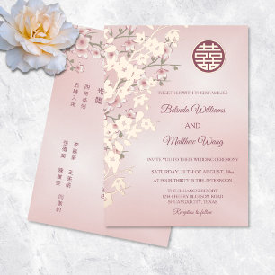 ZWEISPRACHIG Staubiges Rosa Rosen Gold Chinesisc Folieneinladung