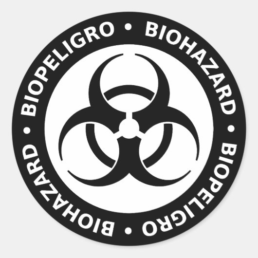 Zweisprachige Biogefährdung in Schwarz und Weiß Runder Aufkleber (Vorderseite)