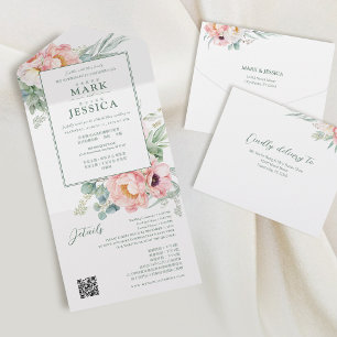 Zweisprachige chinesisch-englische rosa Blume All In One Einladung