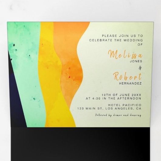 Zweisprachige Hochzeit - Jewel All in one Einladun Dreifach Gefaltete Einladung (Innen Erste Seite)