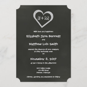Zweisprachige Schultafel-Herz-Hochzeitseinladung Einladung
