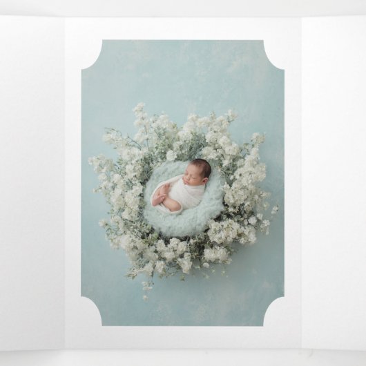 Zweisprachige Spanisch-Englisch-Blume Taufe Bautiz Dreifach Gefaltete Einladung (Innenseite Mitte)