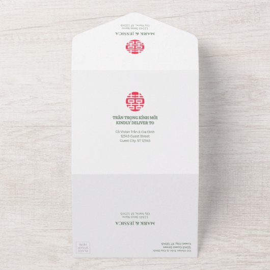 Zweisprachige vietnamesische Peonies All In One Einladung (Außenbereich)