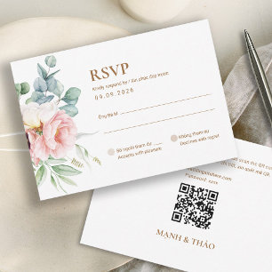 Zweisprachige vietnamesische Pfingstrosen-RSVP-Kar RSVP Karte