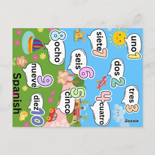 Zweisprachige Zählung 1 bis 10 (Englisch, Spanisch Postkarte (Rückseite)