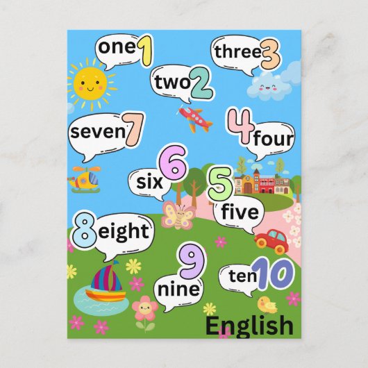 Zweisprachige Zählung 1 bis 10 (Englisch, Spanisch Postkarte (Vorderseite)