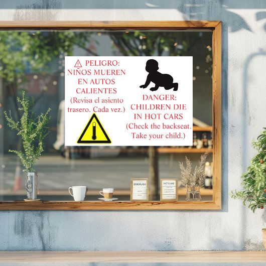 Zweisprachiger Auto-Sicherheitshinweis Fensteraufkleber