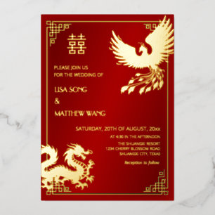 ZWEISPRACHIGER Drache Und Phönix Chinesische Ho Folieneinladung