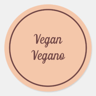 Zweisprachiger Peach Vegan (Vegano) Einfach Runder Aufkleber