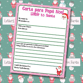 Zweisprachiger rosa bearbeitbarer Brief an Santa S