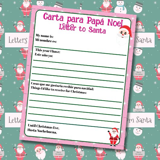 Zweisprachiger rosa bearbeitbarer Brief an Santa S