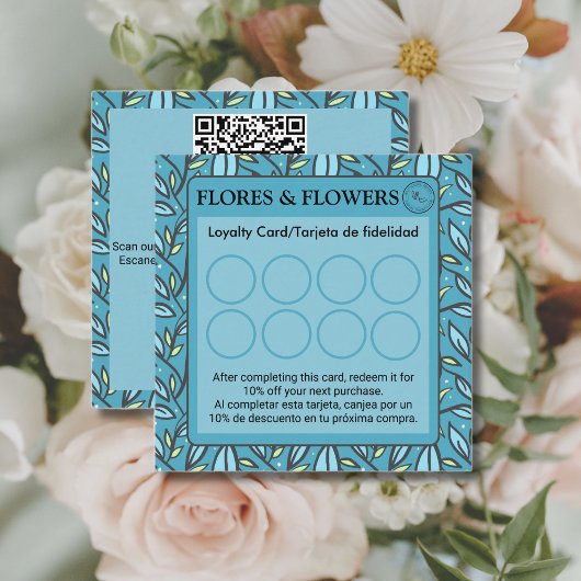 Zweisprachiges Blau/Türkis-Blätter Spanisch Treuekarte