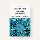 Zweisprachiges blaues Blätter Muster Abzeichen Ausweis (Vorderseite)