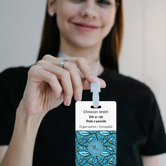 Zweisprachiges blaues Blätter Muster Abzeichen Ausweis