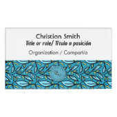 Zweisprachiges blaues Blätter Muster Abzeichen Namenschild (Vorderseite)