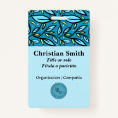 Zweisprachiges blaues Türkis-Blätter-Muster Ausweis (Vorderseite)