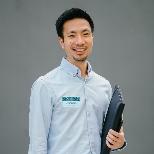 Zweisprachiges blaues Türkis-Blätter-Muster Namenschild