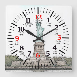 Zweisprachiges Englisch/Japanische Freiheitsstatue Quadratische Wanduhr