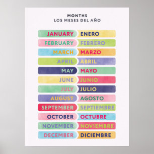 Zweisprachiges Englisch Spanisch Monate Poster