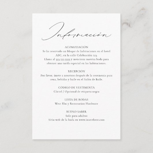 Zweisprachiges Spanisch Englisch Doppelseitige Hoc Begleitkarte (Vorderseite)