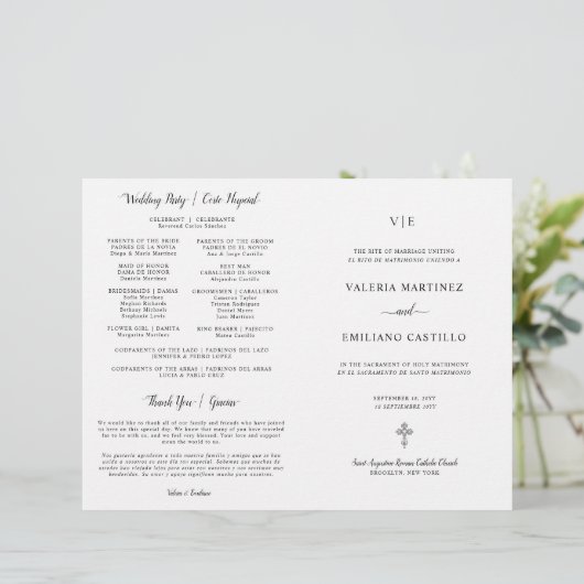 Zweisprachiges Spanisch Katholisches Hochzeitsprog (Stehend Vorderseite)
