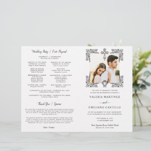 Zweisprachiges Spanisch Katholisches Hochzeitsprog (Stehend Vorderseite)
