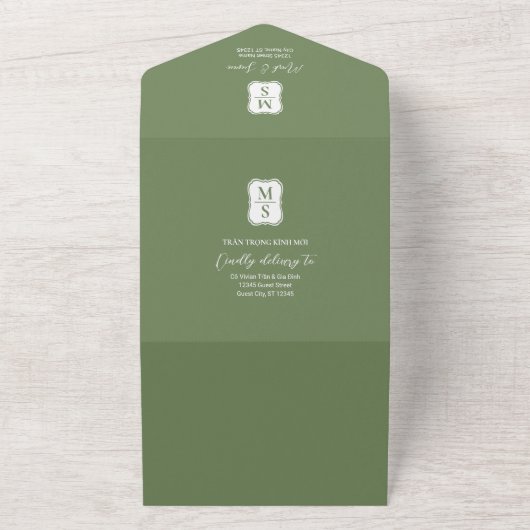 Zweisprachiges vietnamesisches Ranunculus Traditio All In One Einladung (Außenbereich)