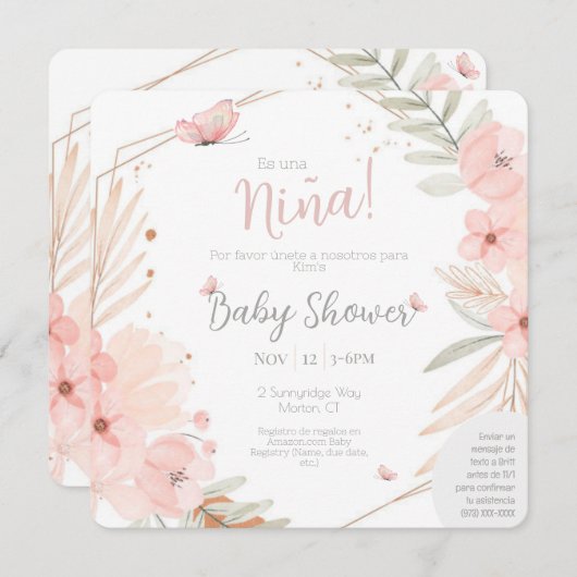 Zweisprachiges (zweiseitiges) Baby Duschmädchen Pi Einladung (Vorne/Hinten)