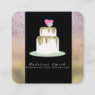 Zweistöckige Hochzeitstorte Bakery Gold Glanz Quadratische Visitenkarte