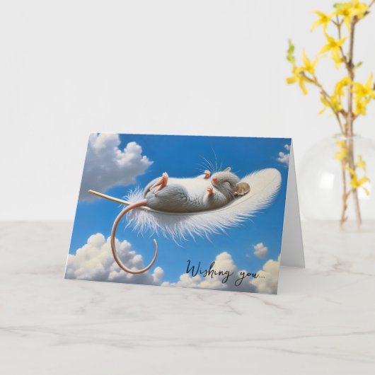 Zweitagesmäuse auf einer Feder Karte (Gelbe Blume)