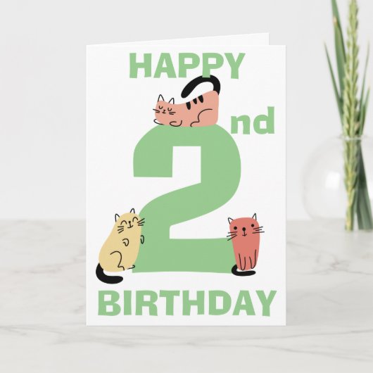 Zweite 2. Geburtstag Doodle Cats Custom Message Karte (Vorderseite)